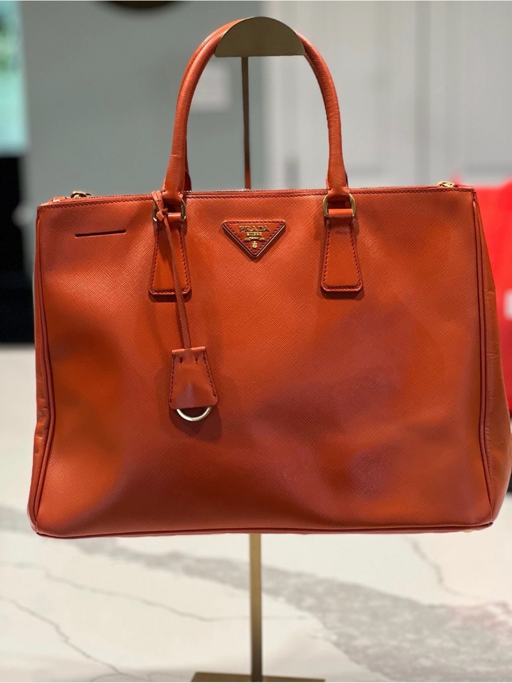 Prada Orange Saffiano Leather Tote Bag